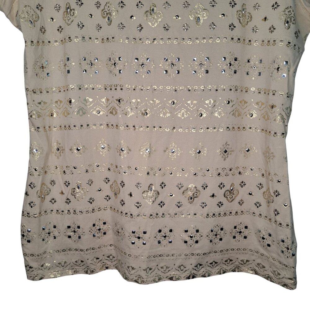 White House Black Market Cream Studded Short Sleeved Top Size Large - Picture 4 of 6